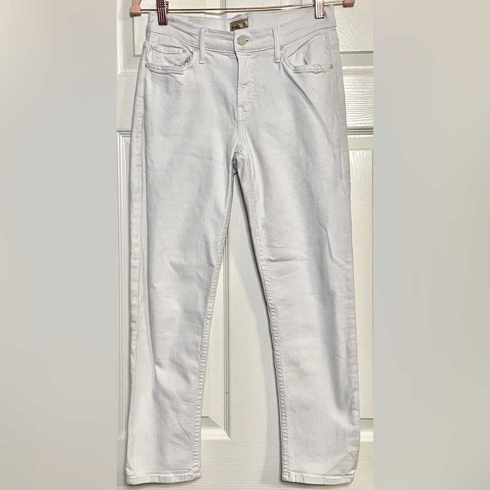 Mother Jeans Womens 25 White The Dropout Cropped Whipping Straight Ankle